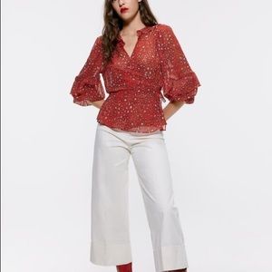 Zara Animal Print Blouse in Red